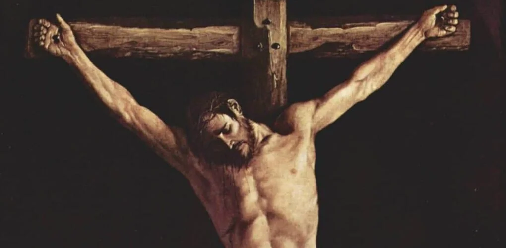 Jesus crucified on the cross, traditional Catholic depiction of the Passion.