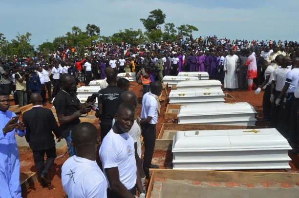 Christian funeral ceremony with coffin procession and mourners paying final respects