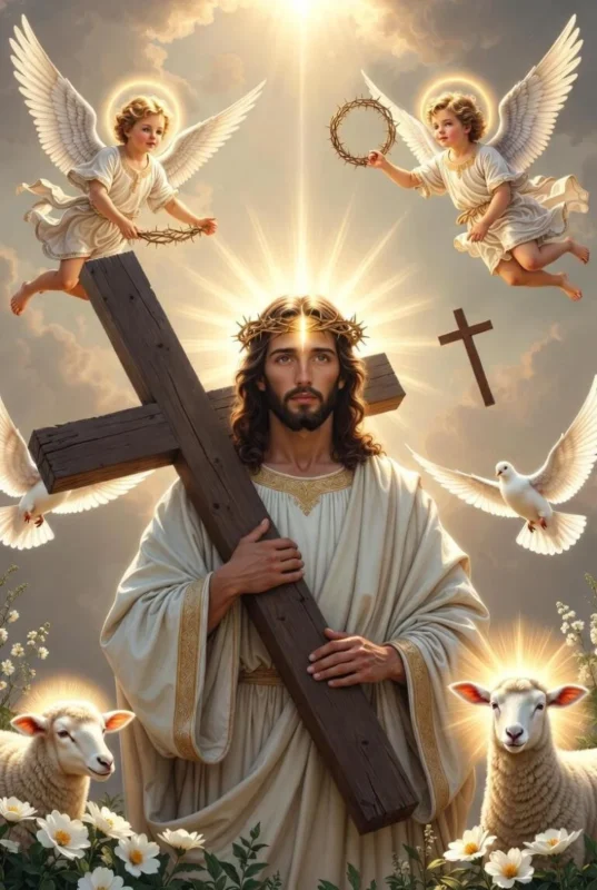 Jesus carrying the cross surrounded by heavenly light — Catholic Family Newsletter