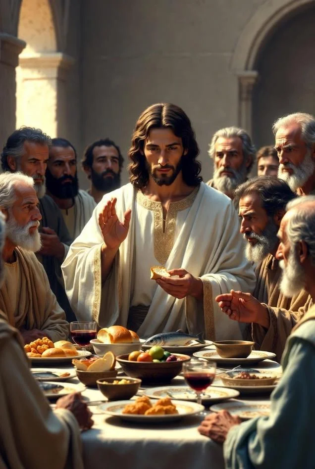 Jesus at the Last Supper breaking bread with apostles — Catholic Family Newsletter