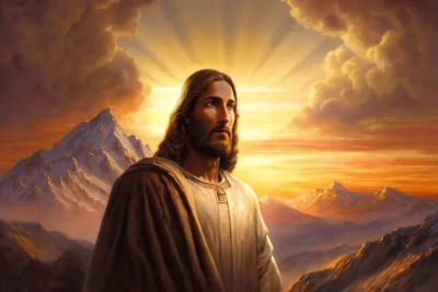 Jesus Christ praying peacefully during sunrise symbolizing faith, hope, and devotion