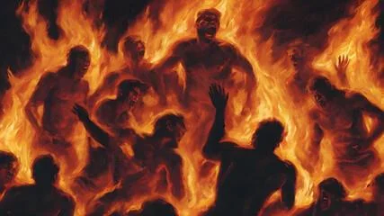 Souls in purgatory surrounded by flames, Catholic depiction — Catholic Family Newsletter.