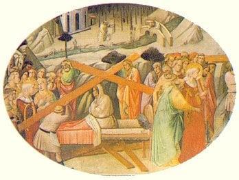 Religious artwork depicting Saint Helena discovering the True Cross in Jerusalem.
