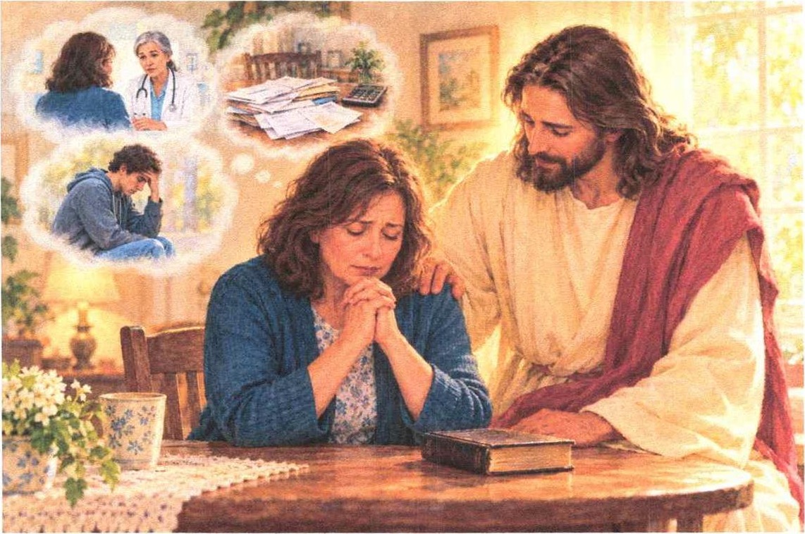Woman Worried in Prayer with Jesus